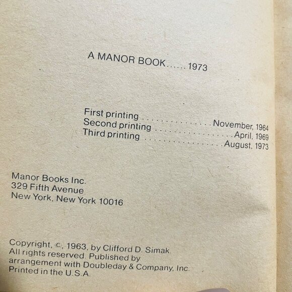 Way Station By Clifford D. Simak 1973 Manor Book Third Printing Paperback Scienc - Picture 6 of 6